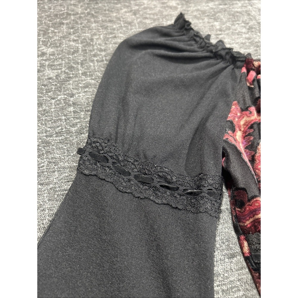 Y2K Candie's Paisley Velvet Bell Sleeve Boho Goth Peasant Top Size S - Picture 5 of 14